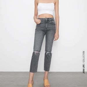 ZARA slim fit hi-rise ripped jeans black NWT